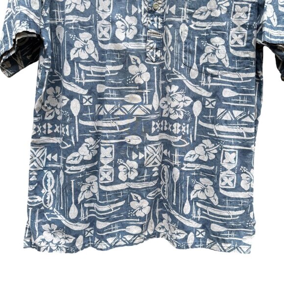 Go Barefoot Vintage Hawaiian Shirt Mens L Blue Floral Print Cotton Short Sleeve - Picture 10 of 12